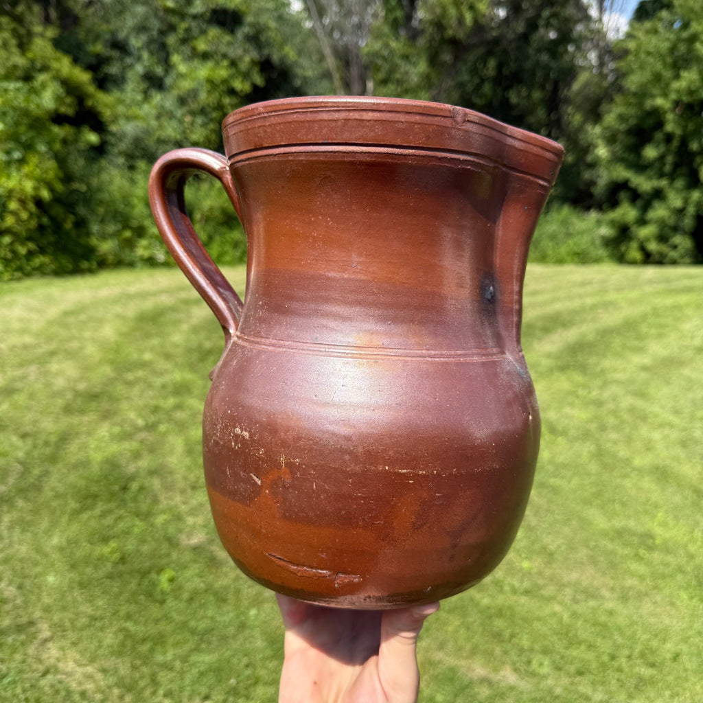 Antique 1860s Milk Water Pitcher Stoneware Primitive Northeastern Albany Slip