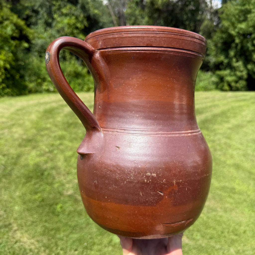 Antique 1860s Milk Water Pitcher Stoneware Primitive Northeastern Albany Slip