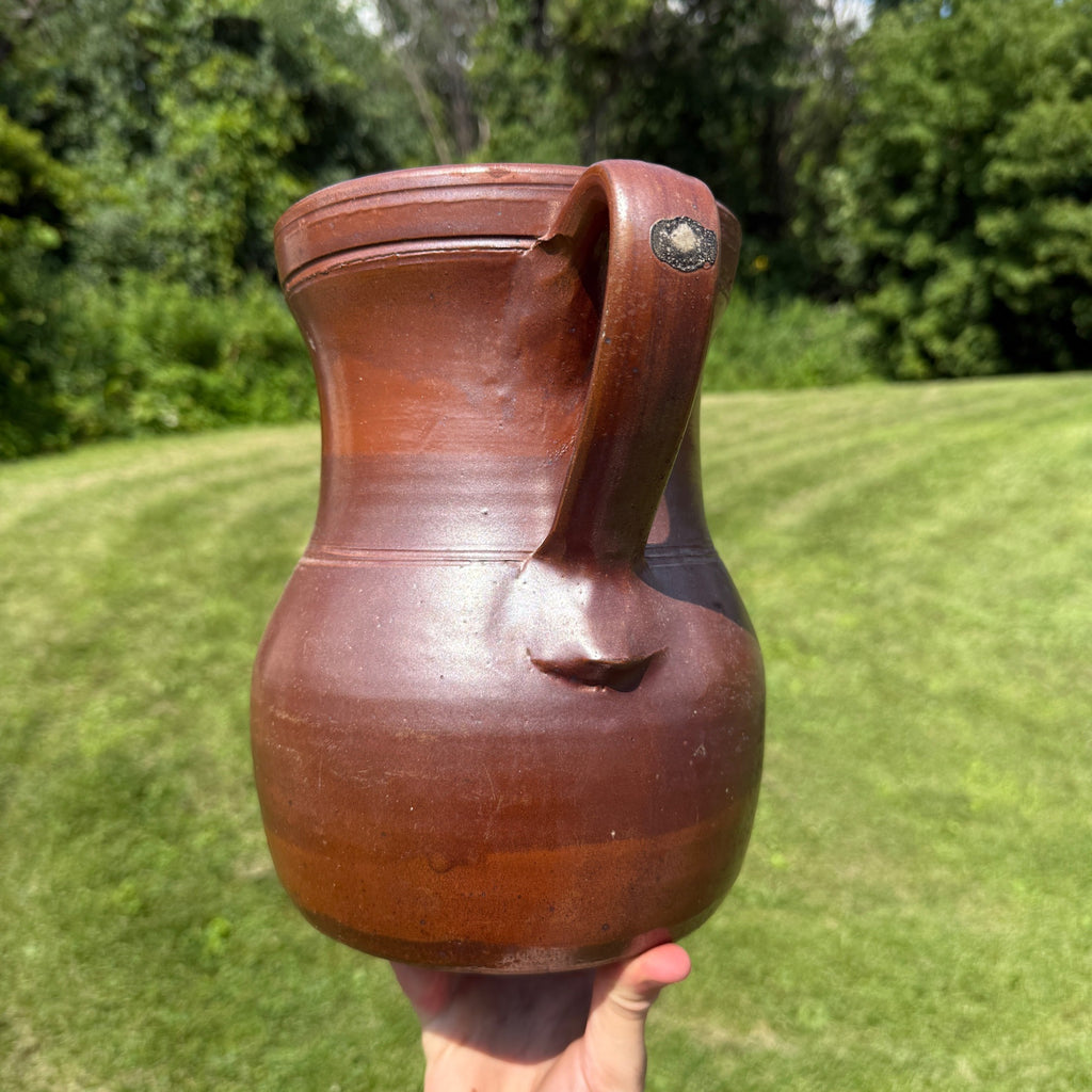 Antique 1860s Milk Water Pitcher Stoneware Primitive Northeastern Albany Slip