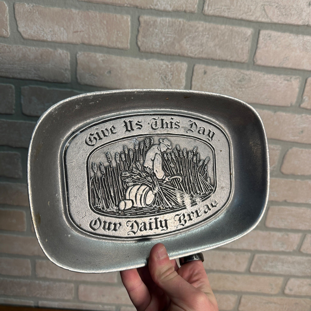 Vintage Wilton Armetale Pewter Bread Tray "Give Us This Day Our Daily Bread”