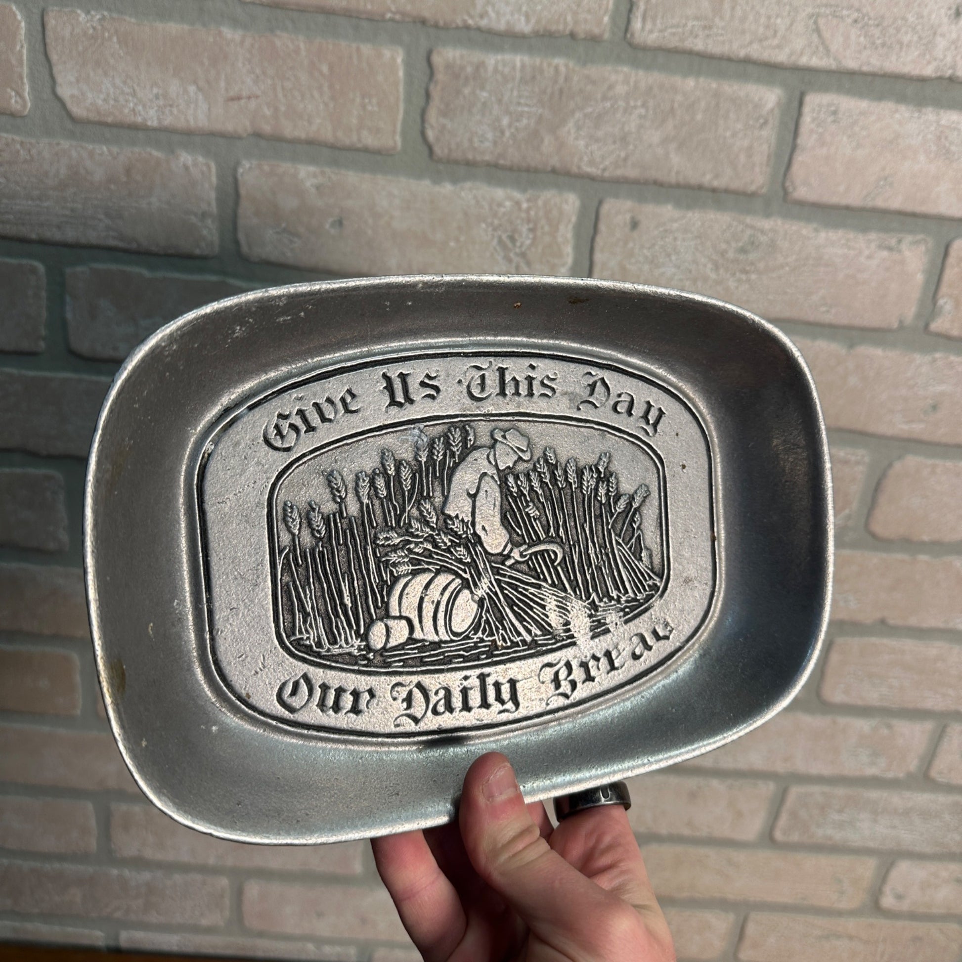 Vintage Wilton Armetale Pewter Bread Tray "Give Us This Day Our Daily Bread”
