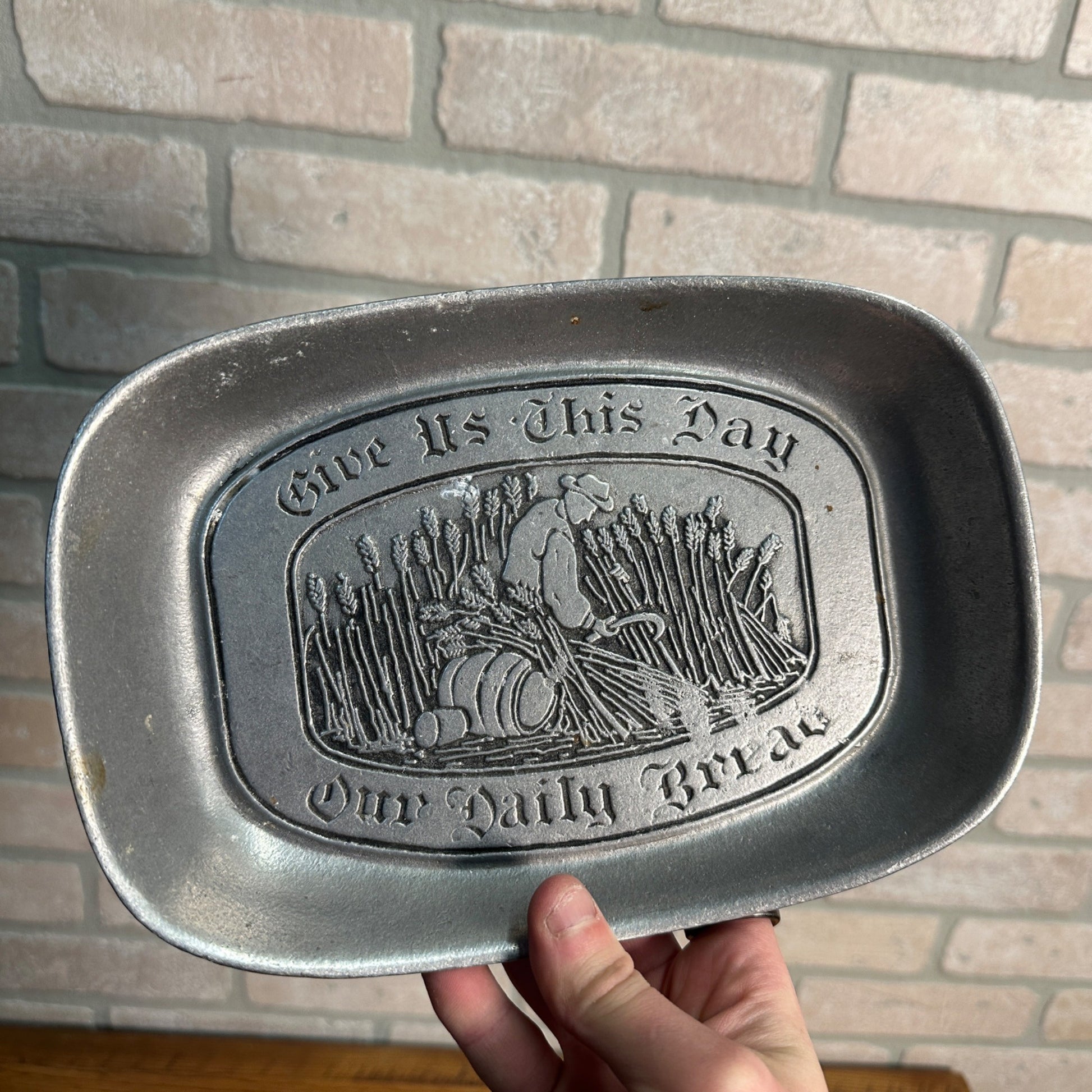 Vintage Wilton Armetale Pewter Bread Tray "Give Us This Day Our Daily Bread”