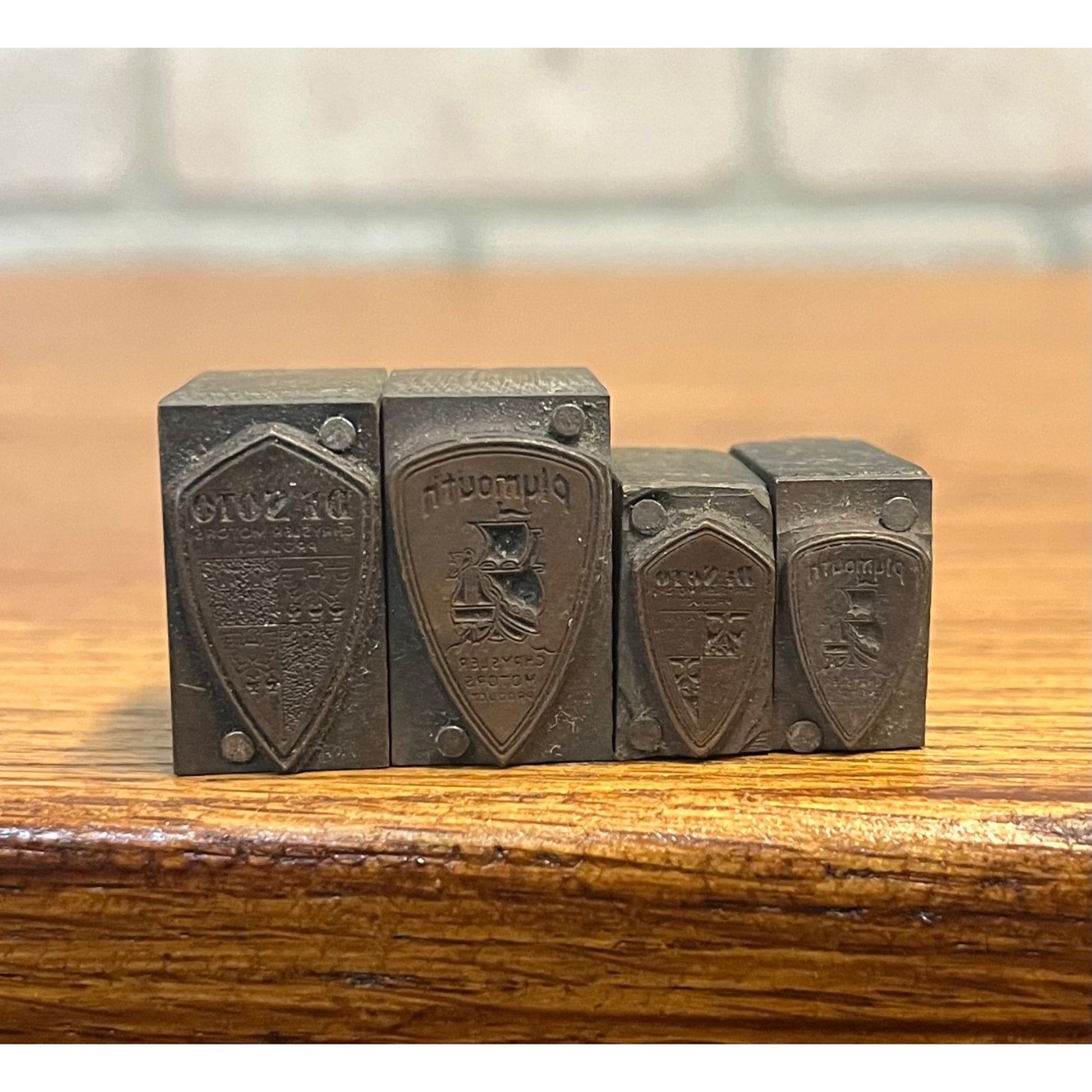 Vintage Plymouth DeSoto Chrysler Motors Letterpress Printing Blocks Lot (4)