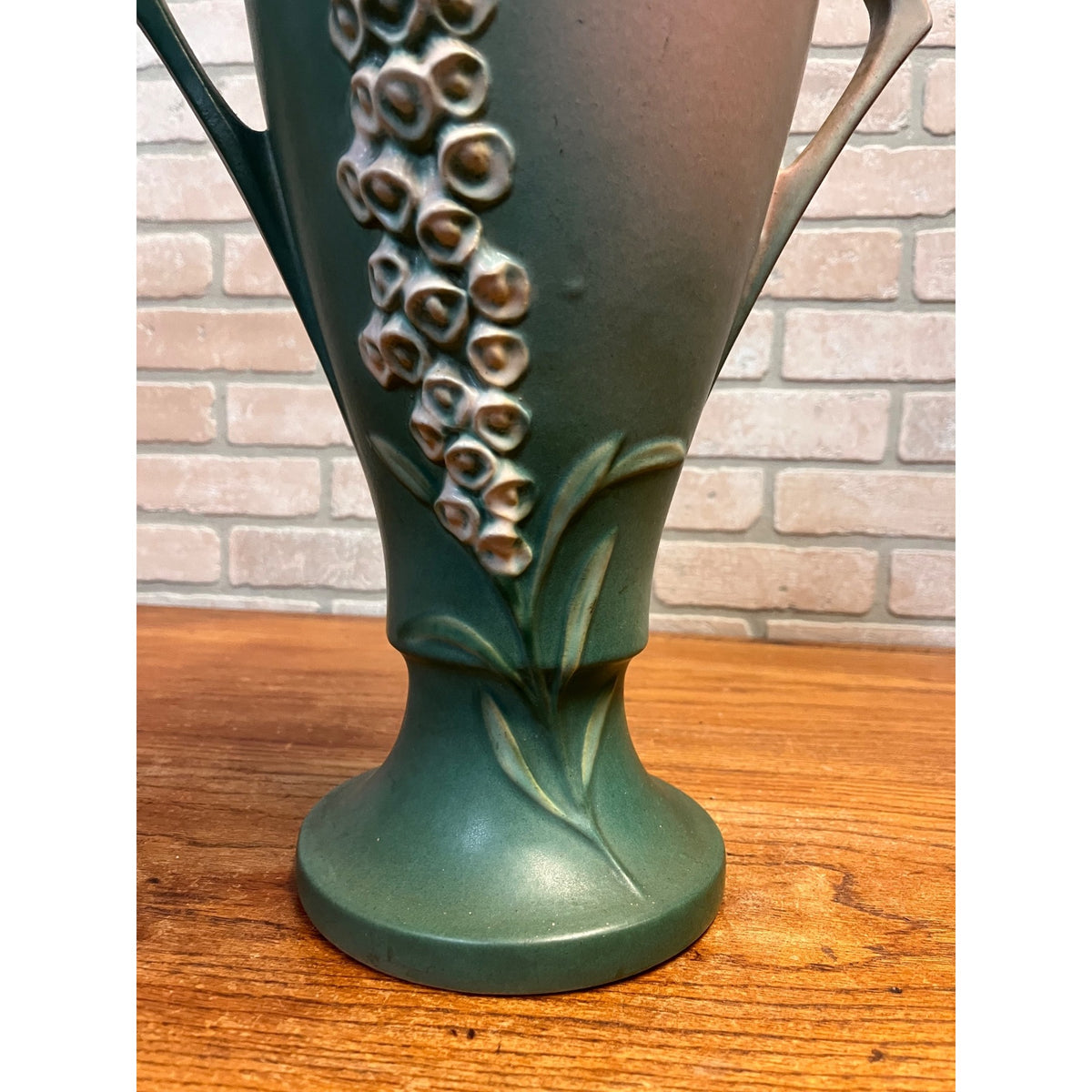 Large 16" Roseville Foxglove Green Double Handled ArtDeco Flower Vase 55-16