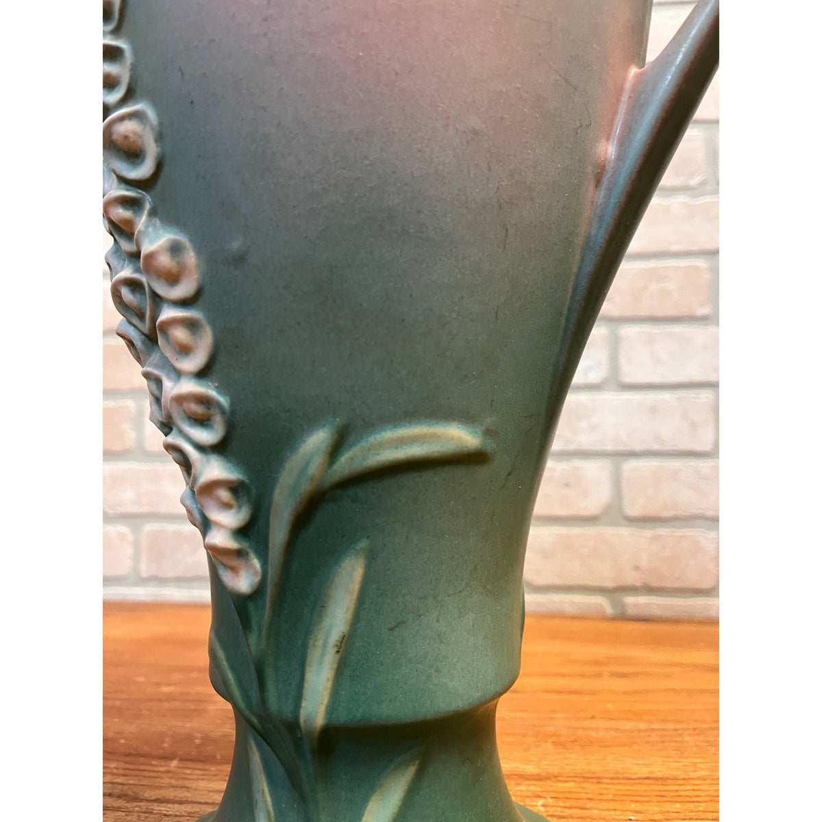 Large 16" Roseville Foxglove Green Double Handled ArtDeco Flower Vase 55-16