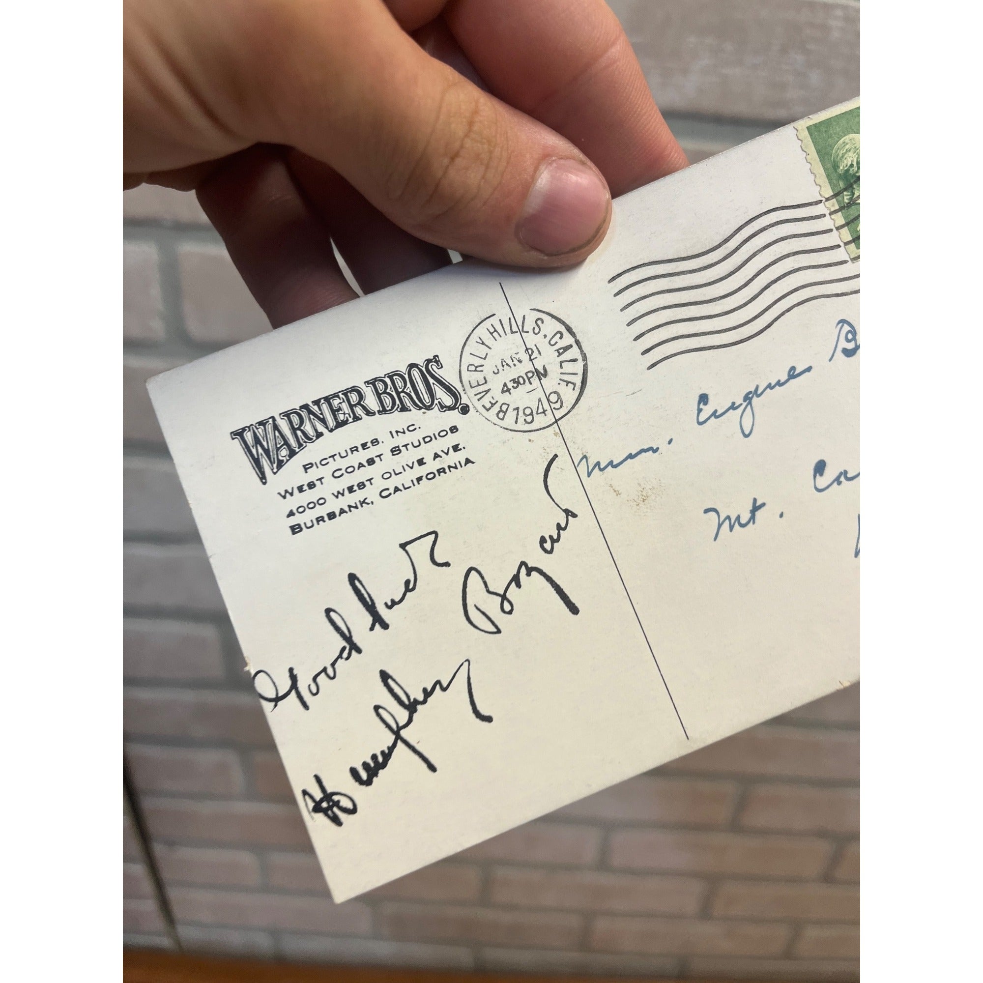 1948 Official Warner Bros Humphrey Bogart Photo Postcard Facsimile Signature Autograph
