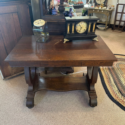 Antique Quartersawn Oak Wooden Library Table Desk w/ Drawer