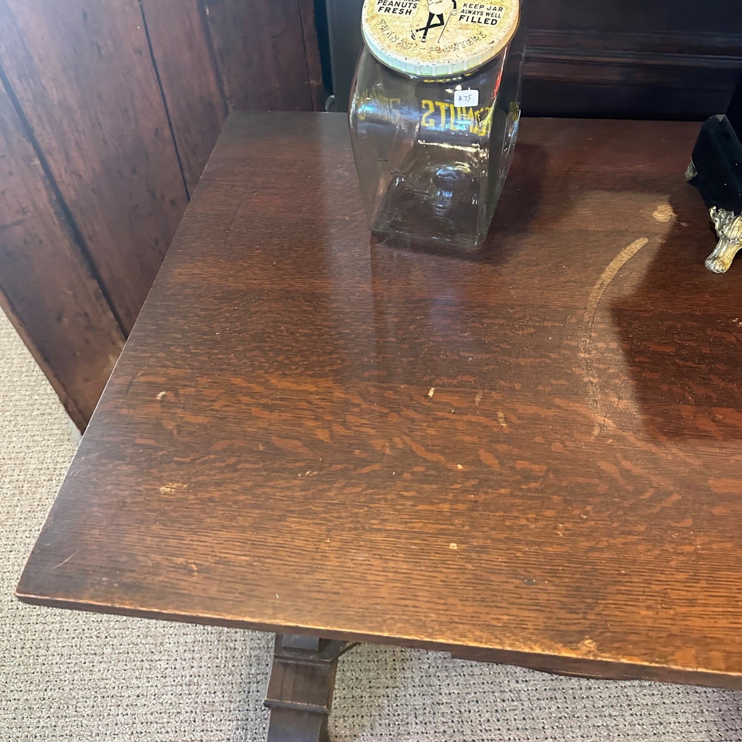 Antique Quartersawn Oak Wooden Library Table Desk w/ Drawer