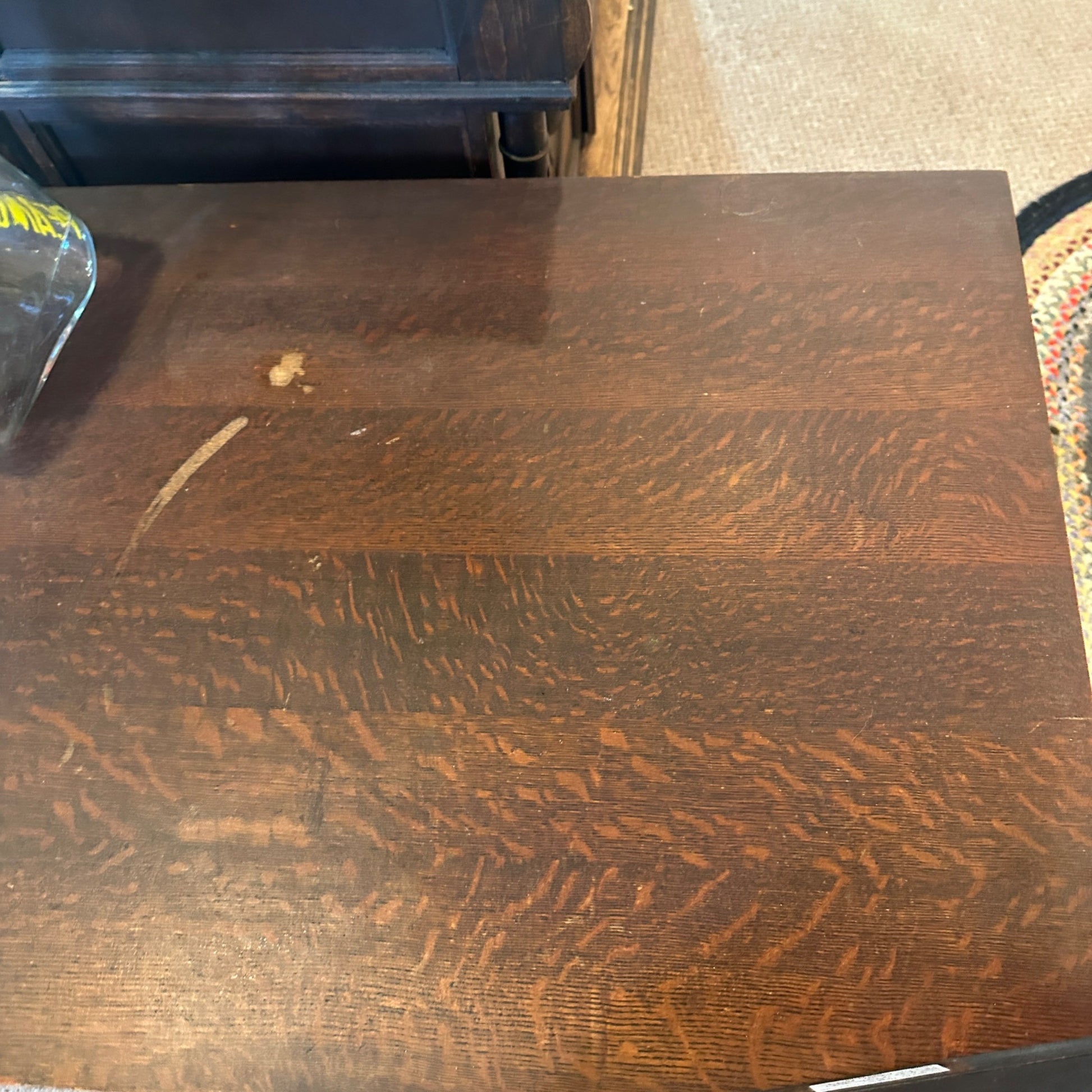 Antique Quartersawn Oak Wooden Library Table Desk w/ Drawer
