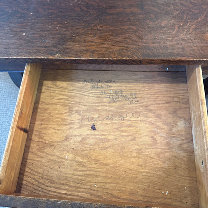 Antique Quartersawn Oak Wooden Library Table Desk w/ Drawer