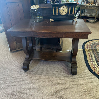 Antique Quartersawn Oak Wooden Library Table Desk w/ Drawer