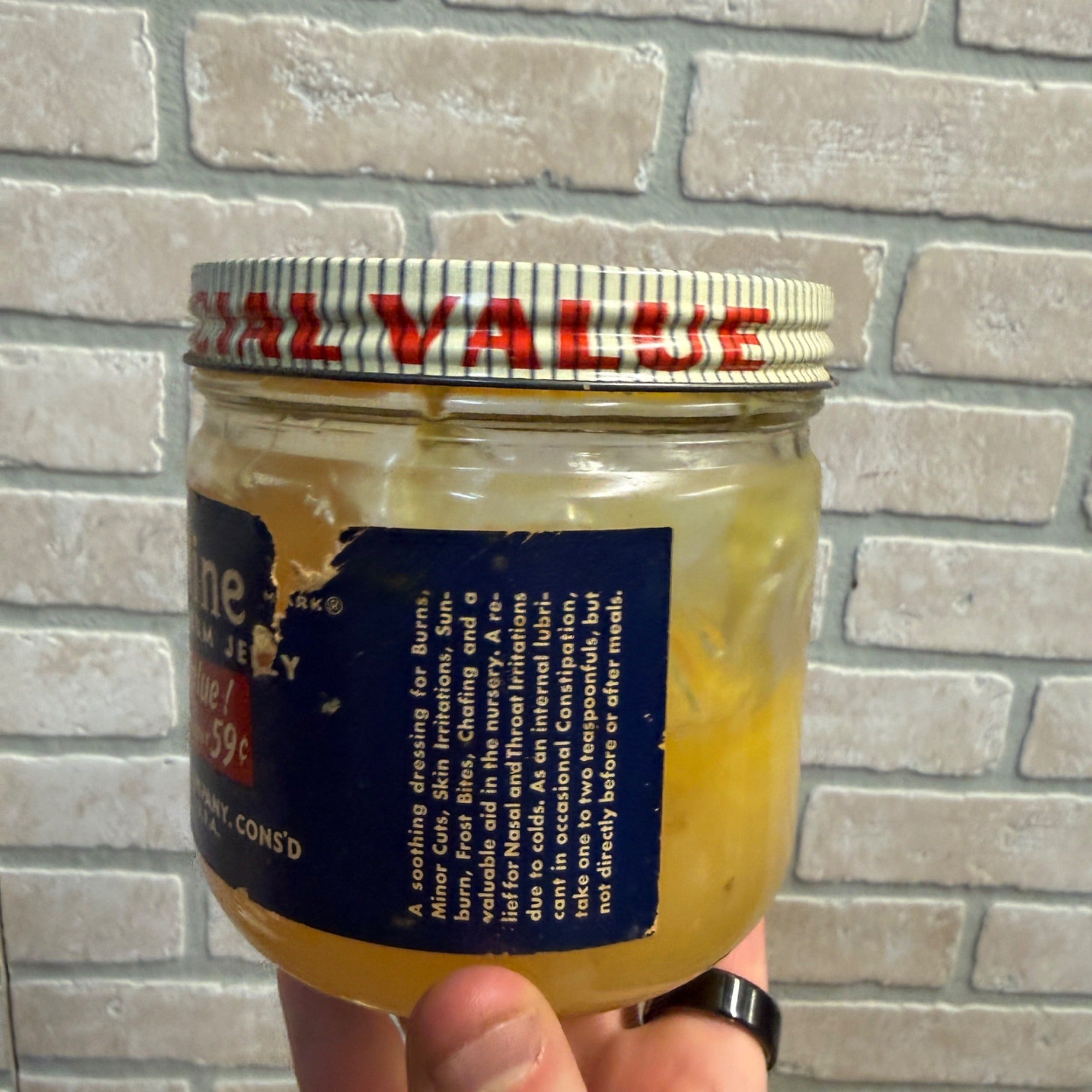 Vintage 1950s Vaseline Petroleum Jelly 1lb Glass Jar Advertising Decor