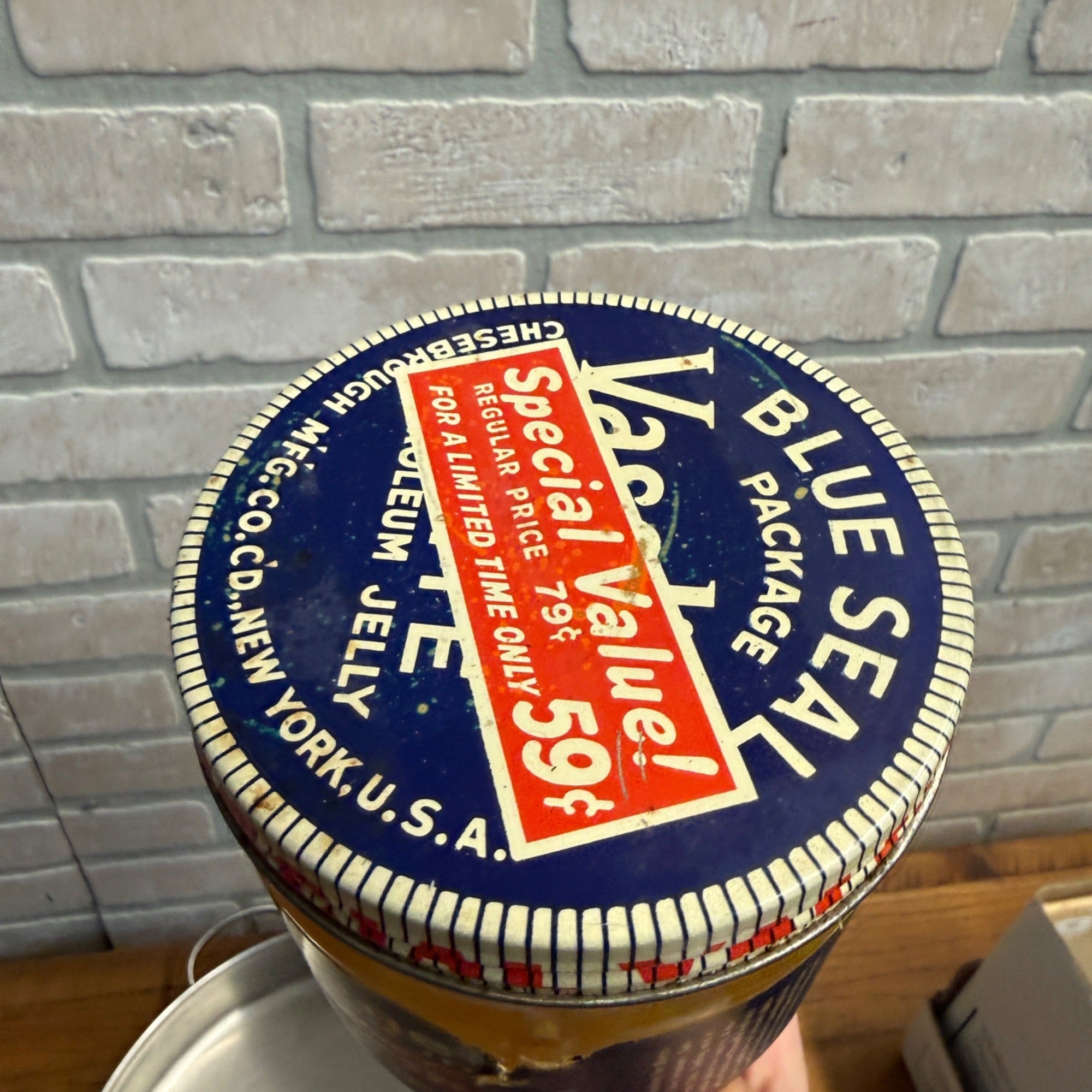 Vintage 1950s Vaseline Petroleum Jelly 1lb Glass Jar Advertising Decor