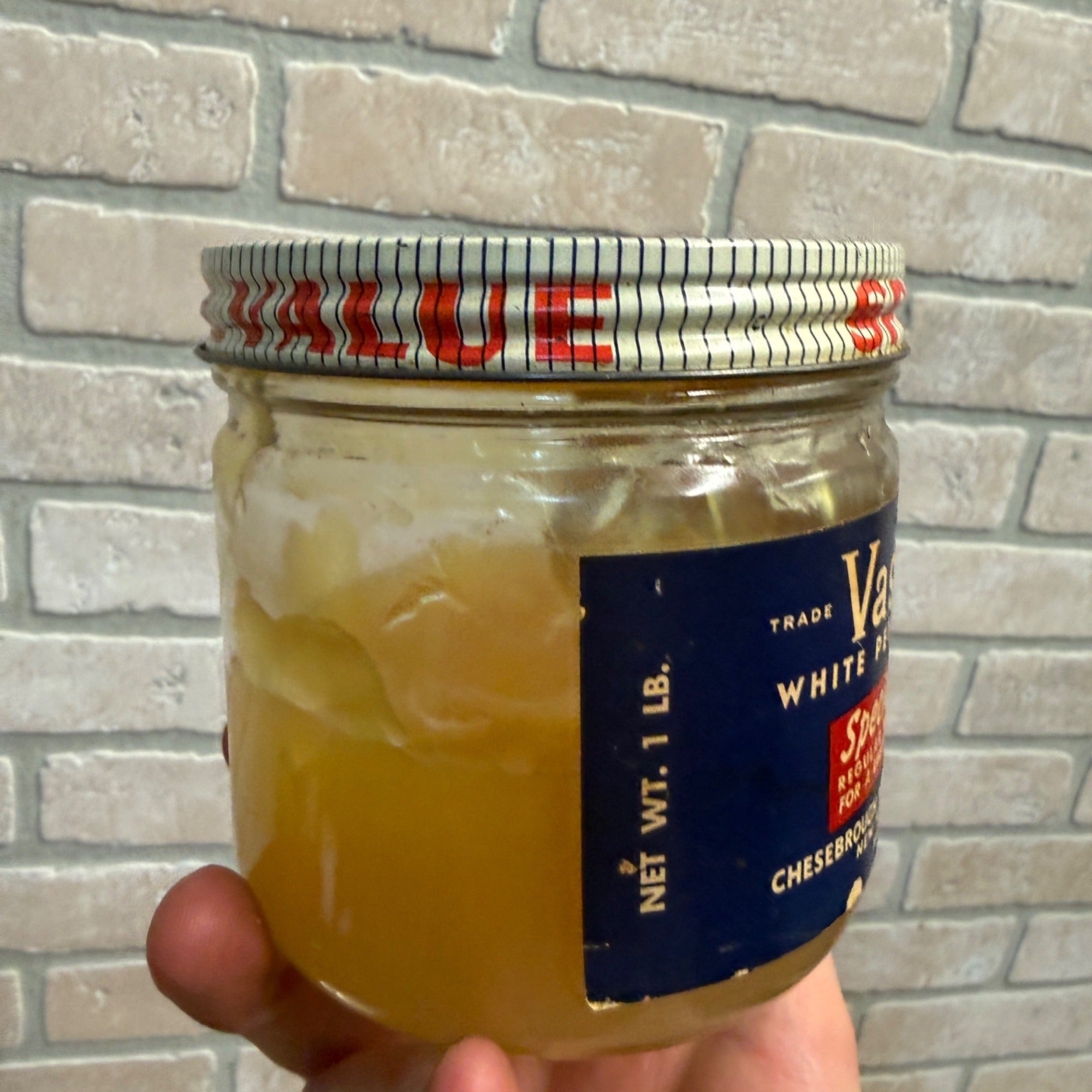 Vintage 1950s Vaseline Petroleum Jelly 1lb Glass Jar Advertising Decor