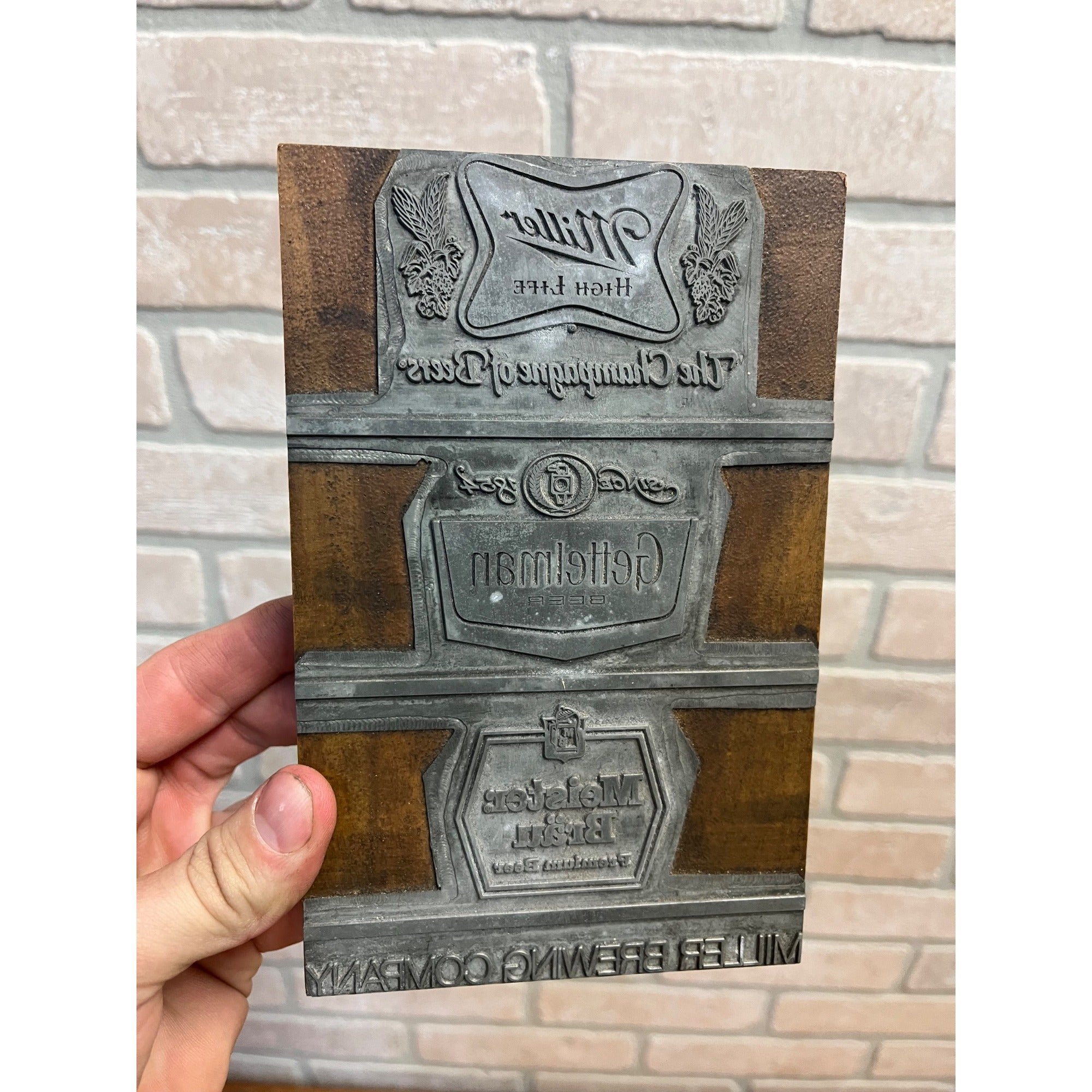 RARE Vintage 1950s Miller Brewing Co. Beer Letterpress Printing Block Gettelman