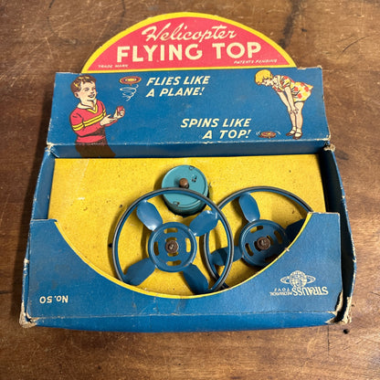 Vintage Tin Lithographed Helicopter Flying Top Set No. 50 by Ferdinand Strauss