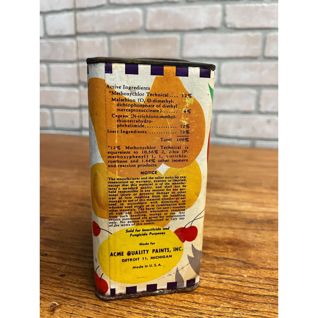 Vintage 1950s ACME Fruit Tree Spray Powder Can Advertising Farm Detroit Michigan