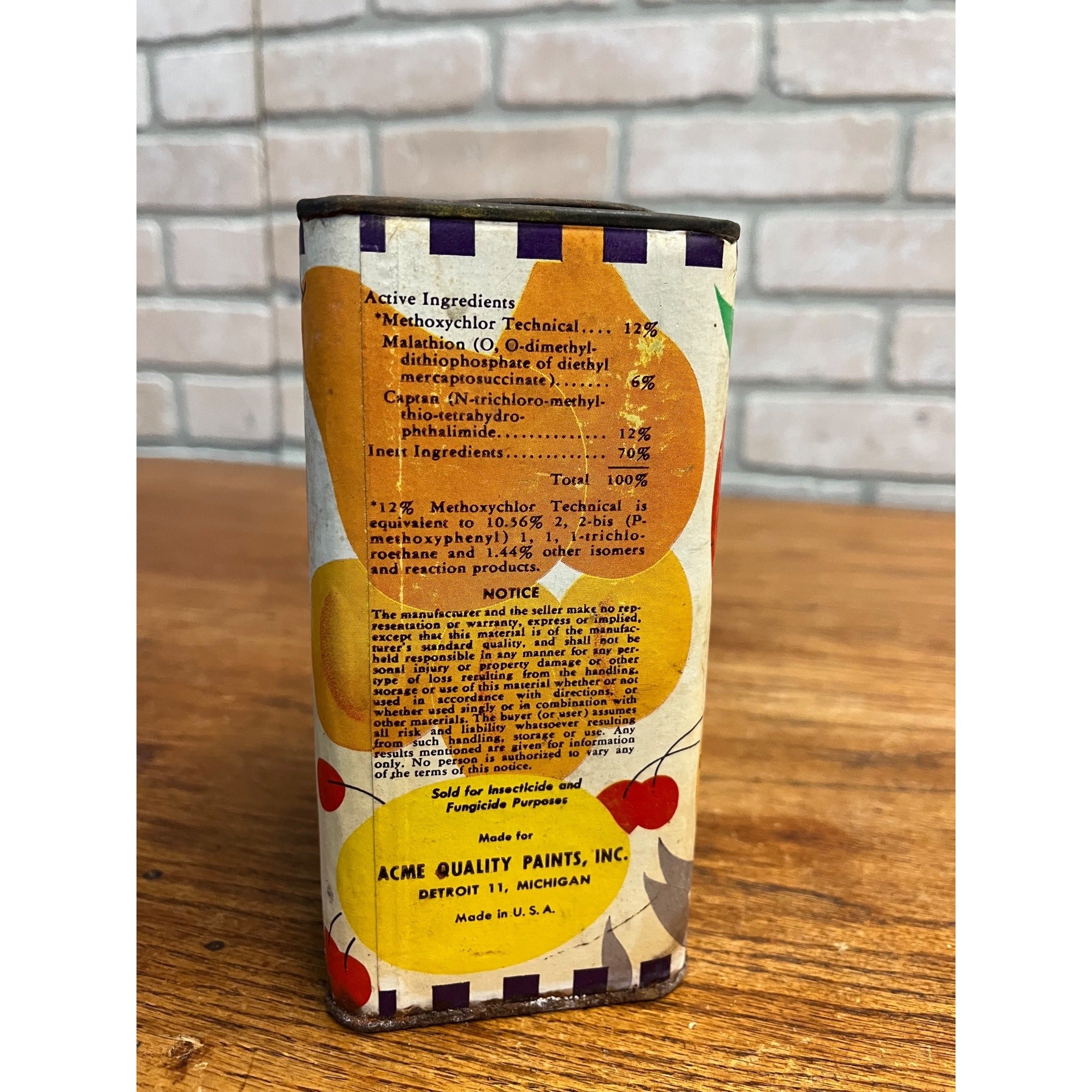 Vintage 1950s ACME Fruit Tree Spray Powder Can Advertising Farm Detroit Michigan