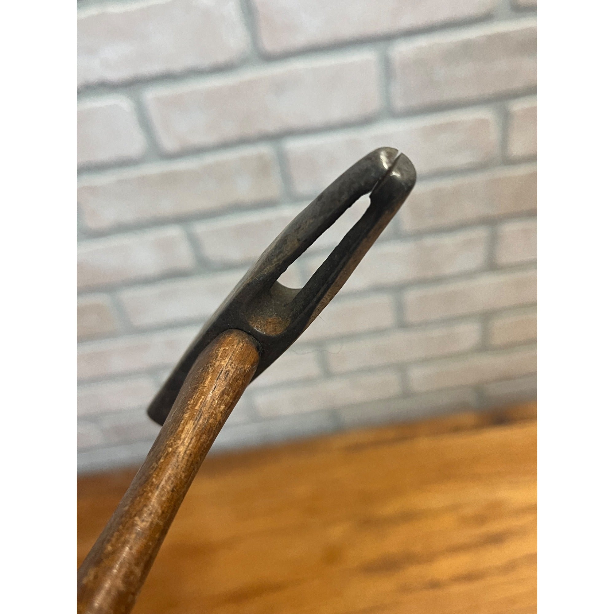 Vintage Antique Tack Hammer Head w/ Handle 7oz Square Face Slotted Tack Puller