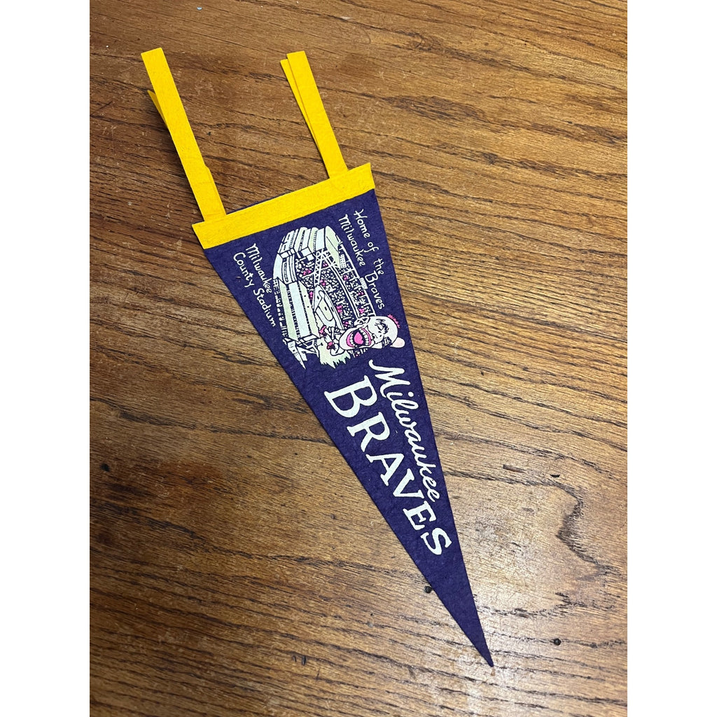 Vintage 1950s Milwaukee Braves 12" Mini Purple Felt Pennant Flag MLB Baseball