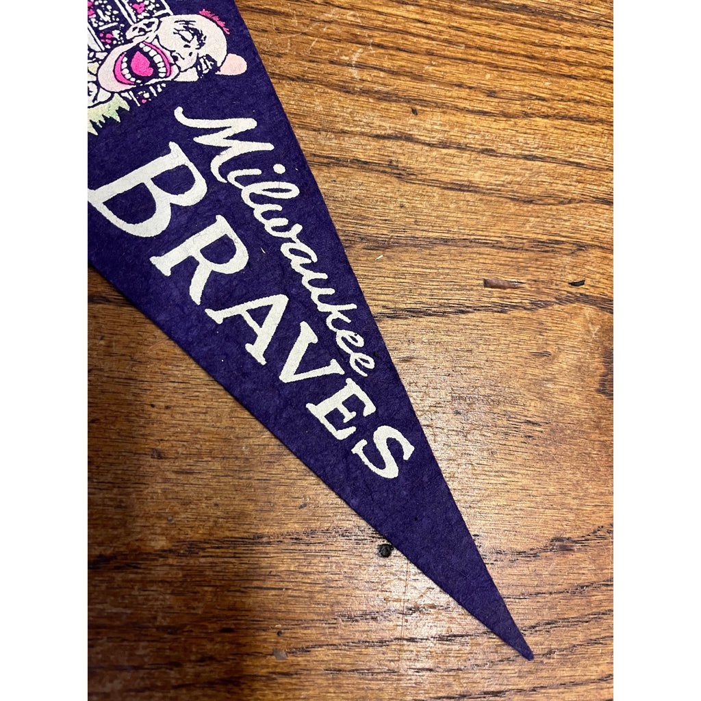 Vintage 1950s Milwaukee Braves 12" Mini Purple Felt Pennant Flag MLB Baseball