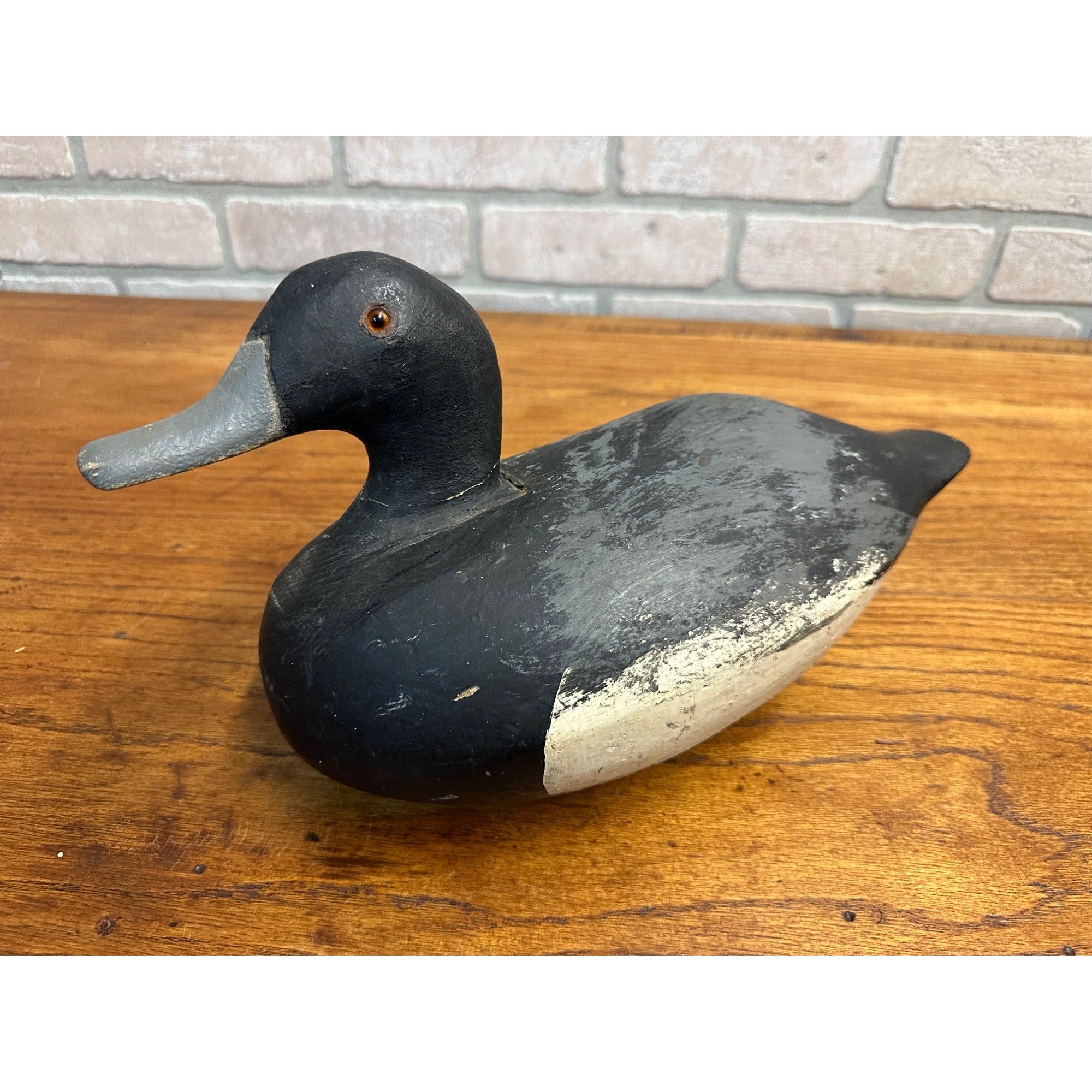 Antique Vintage Bluebill Hen Wood Decoy Glass Eye Wisconsin Find