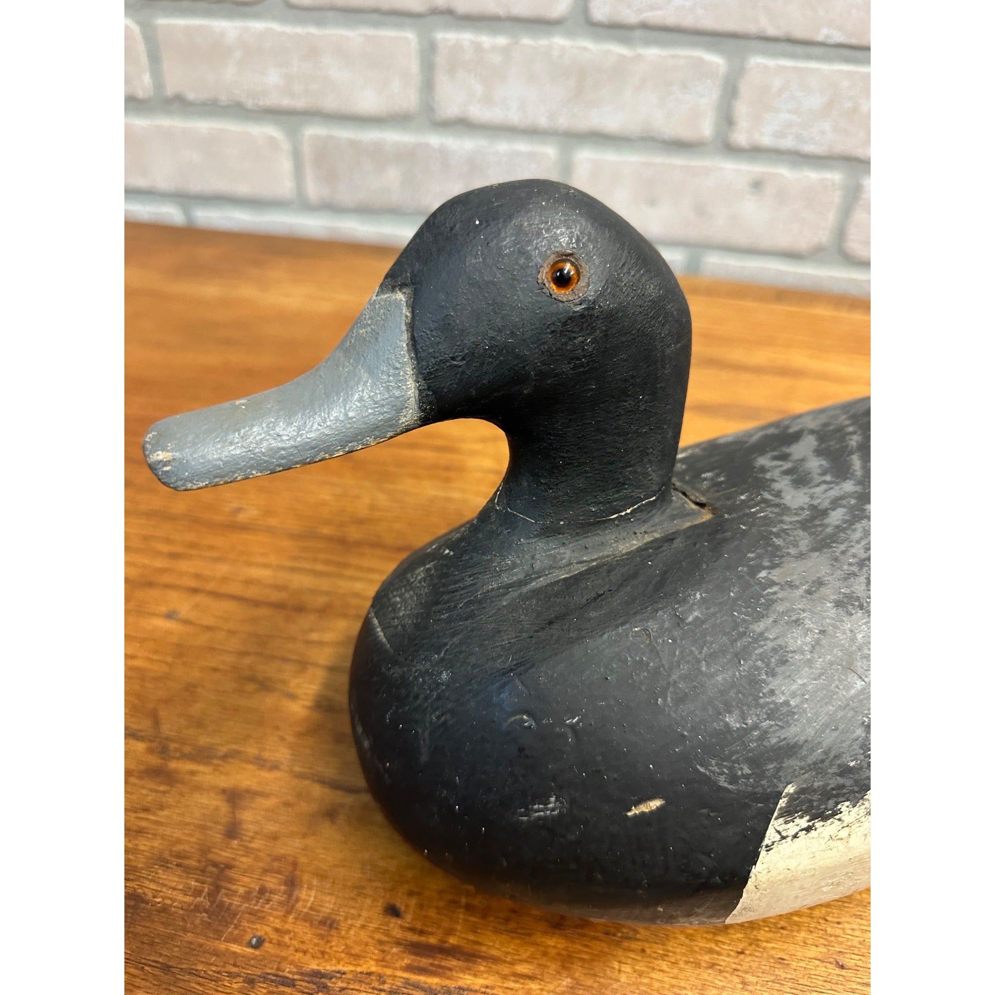 Antique Vintage Bluebill Hen Wood Decoy Glass Eye Wisconsin Find