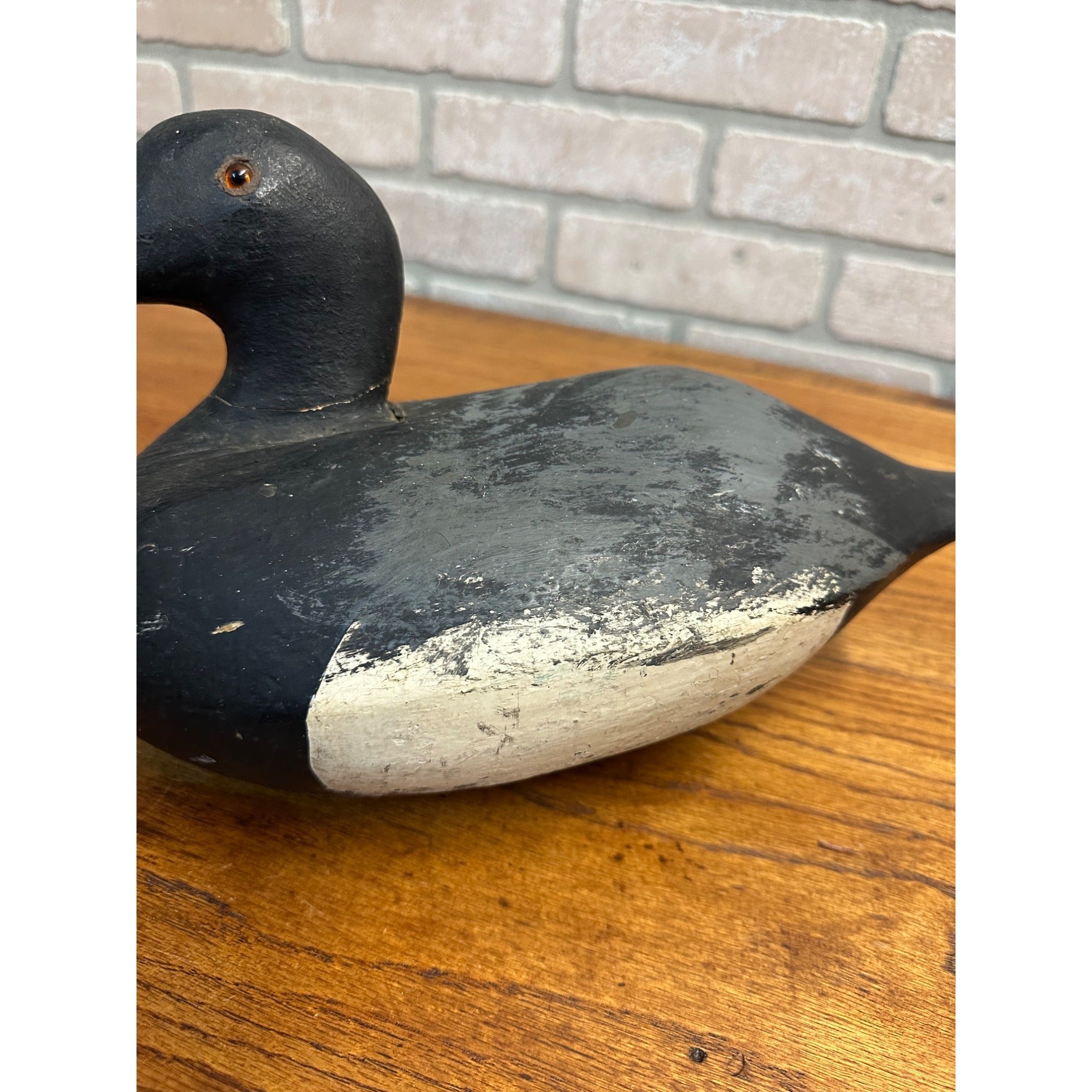Antique Vintage Bluebill Hen Wood Decoy Glass Eye Wisconsin Find