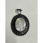 Vintage MOP Mother of Pearl Religious Cameo Pendant Virgin Mother Mary