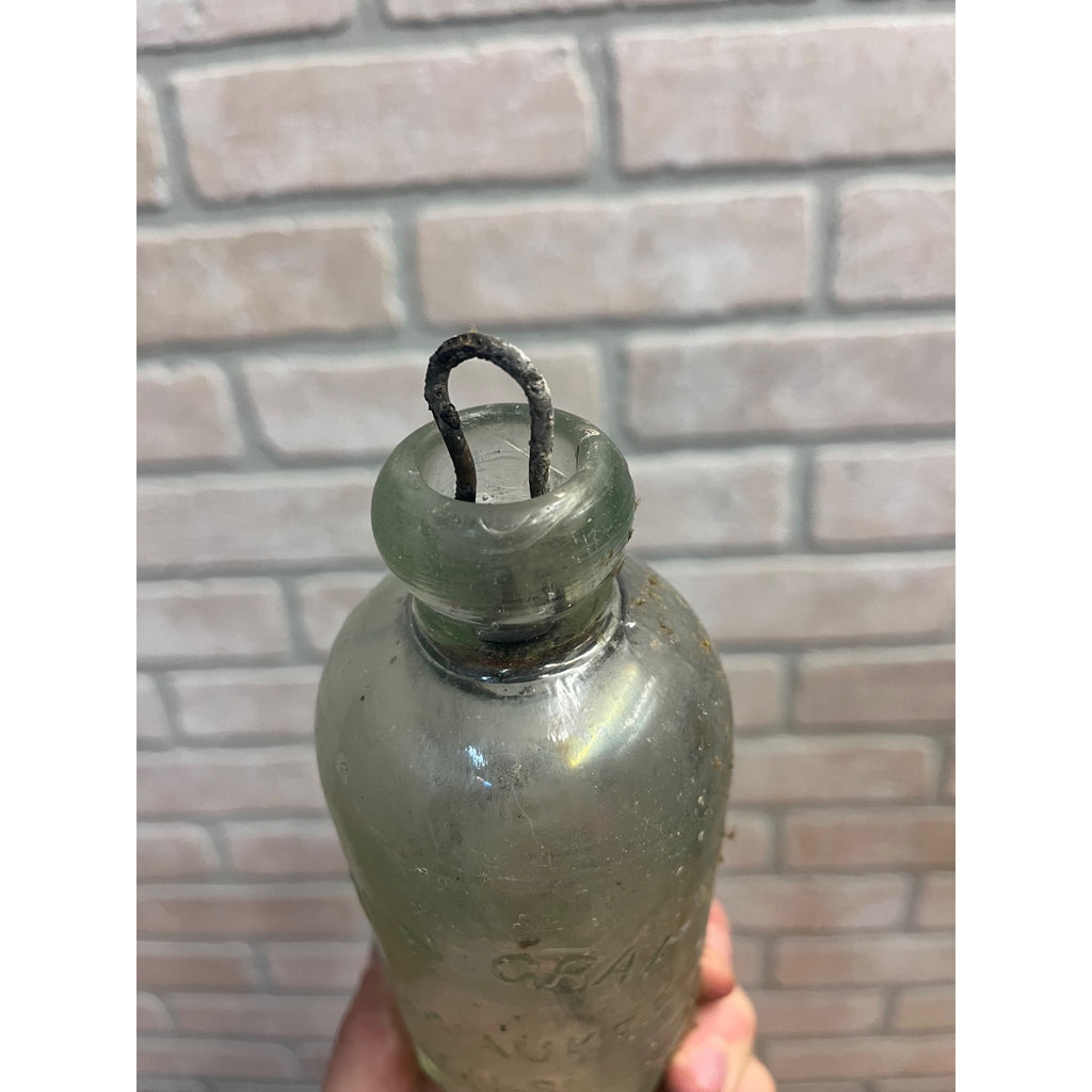 John Graf Milwaukee Wis Aqua Blue Glass Soda Bottle Blob Top Octagon Base WI