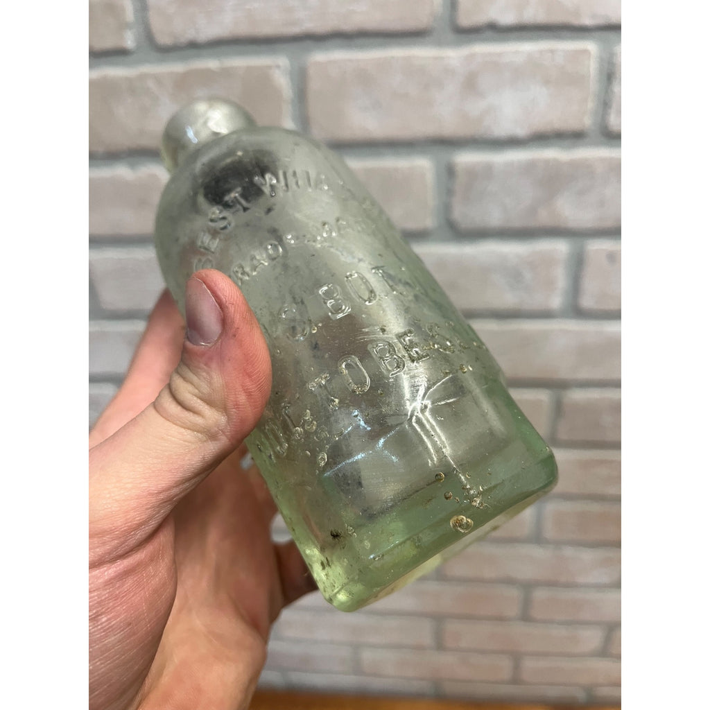 John Graf Milwaukee Wis Aqua Blue Glass Soda Bottle Blob Top Octagon Base WI