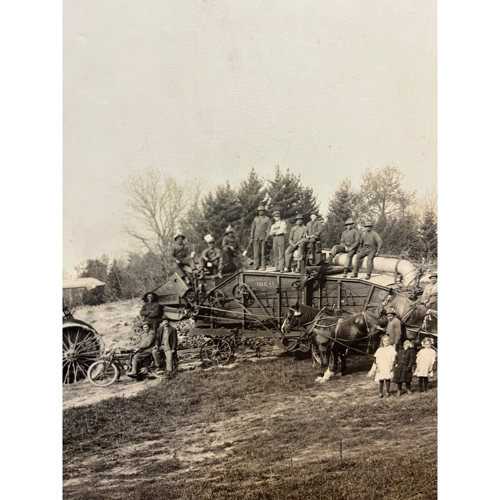 Original Steam Engine Tractor, Indian Motorcycle, Rumley Threshing Cabinet Photo