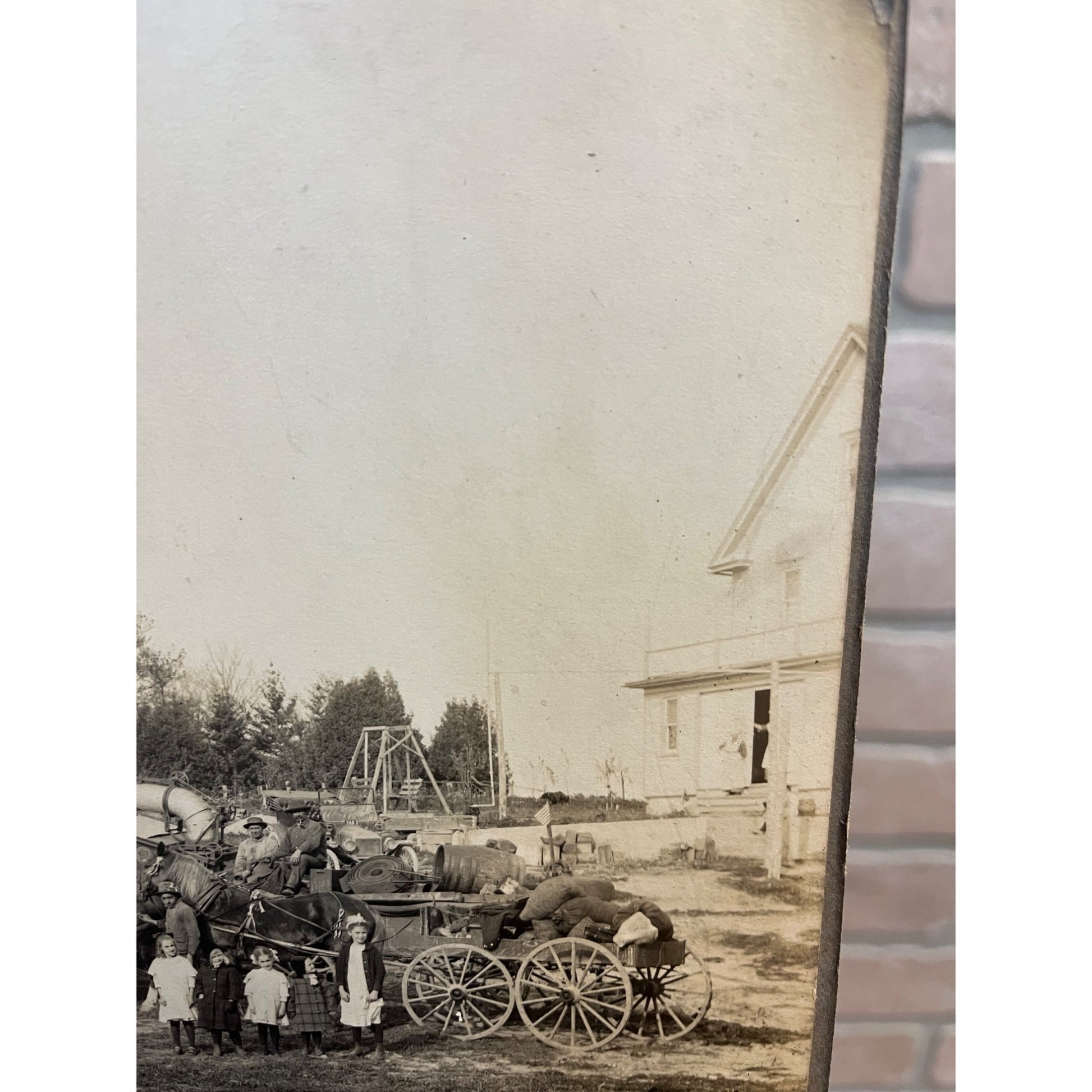 Original Steam Engine Tractor, Indian Motorcycle, Rumley Threshing Cabinet Photo