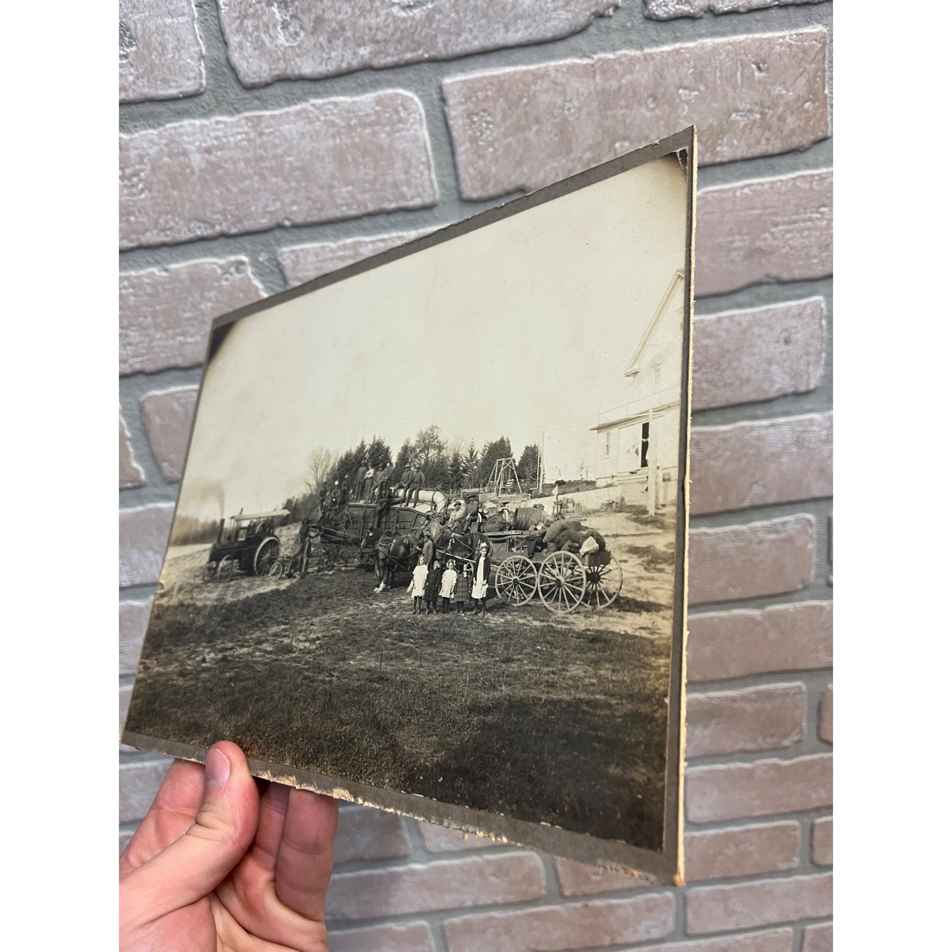 Original Steam Engine Tractor, Indian Motorcycle, Rumley Threshing Cabinet Photo