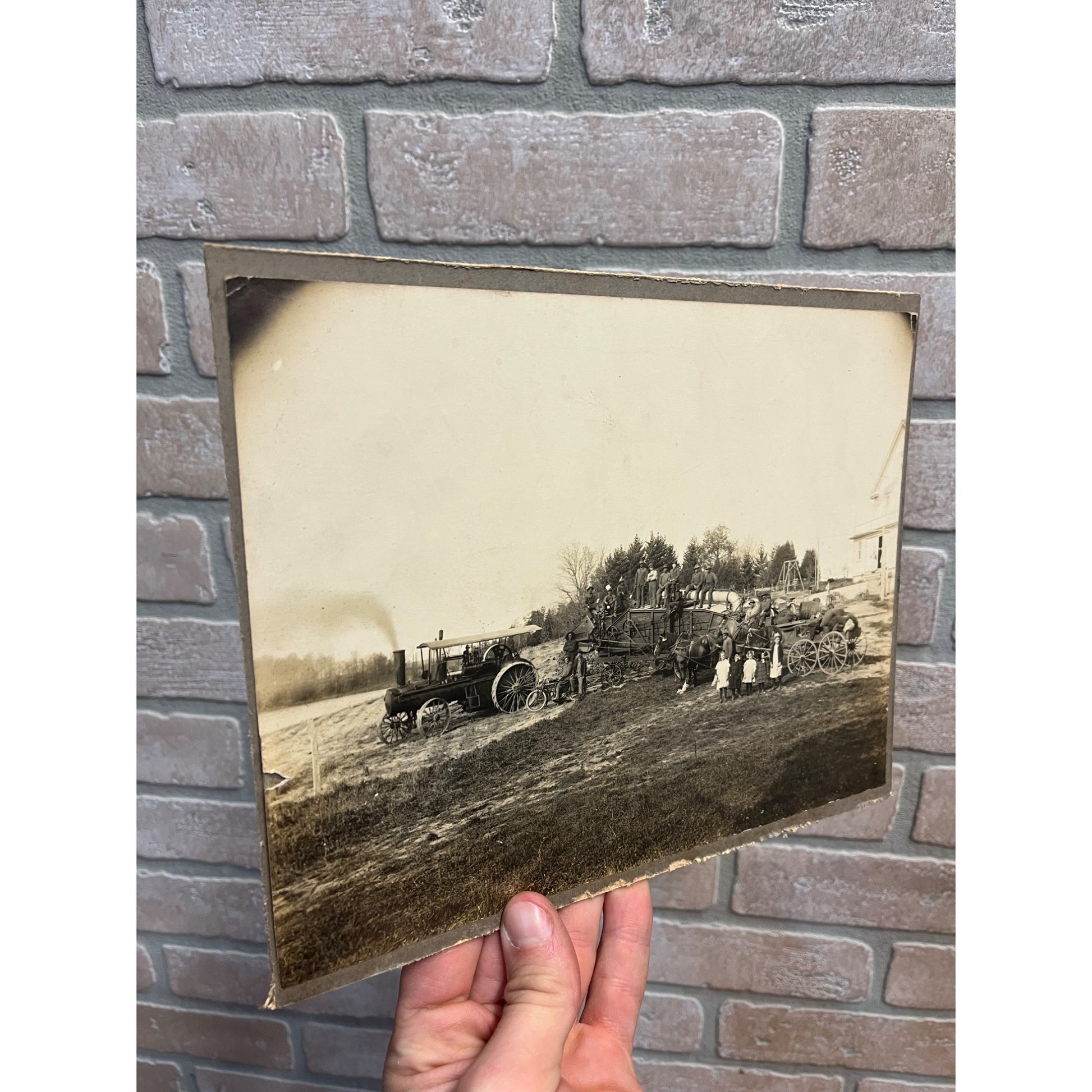 Original Steam Engine Tractor, Indian Motorcycle, Rumley Threshing Cabinet Photo
