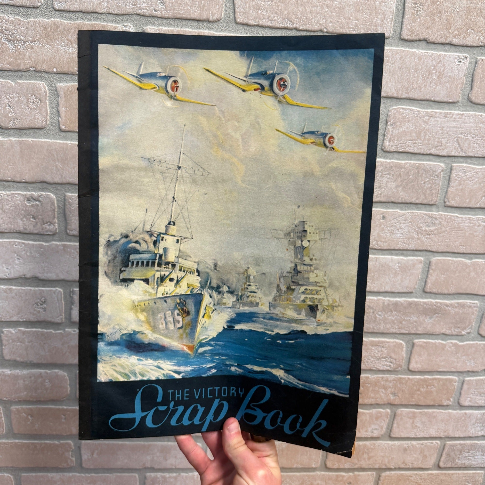 Vintage The Victory Scrapbook Postcard Album WW2 Navy Ship & Planes