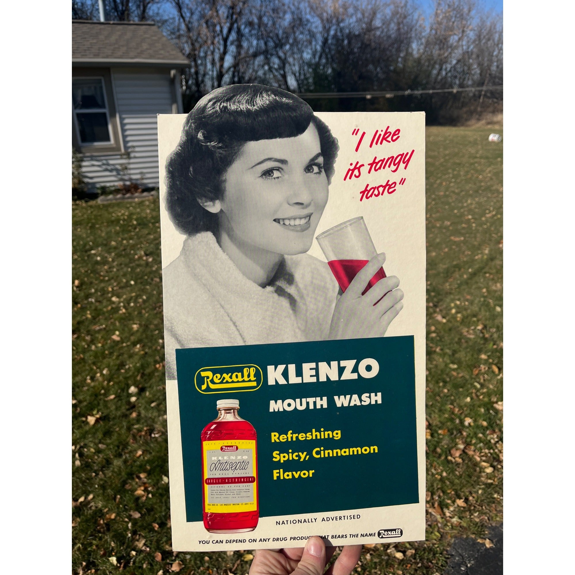 Vintage Rexall Mouth Wash Cardboard Advertising Easel Sign Drug Store Display