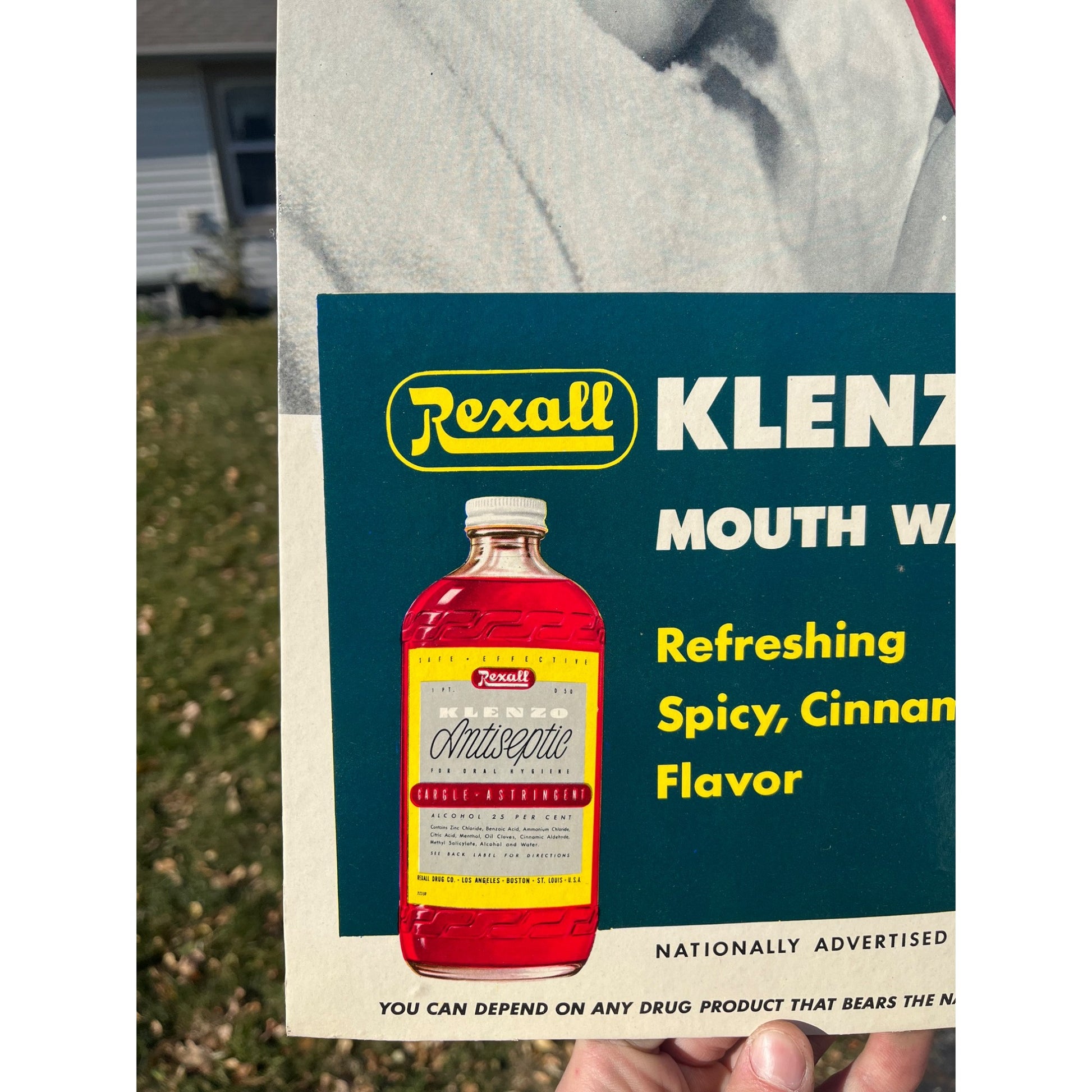 Vintage Rexall Mouth Wash Cardboard Advertising Easel Sign Drug Store Display