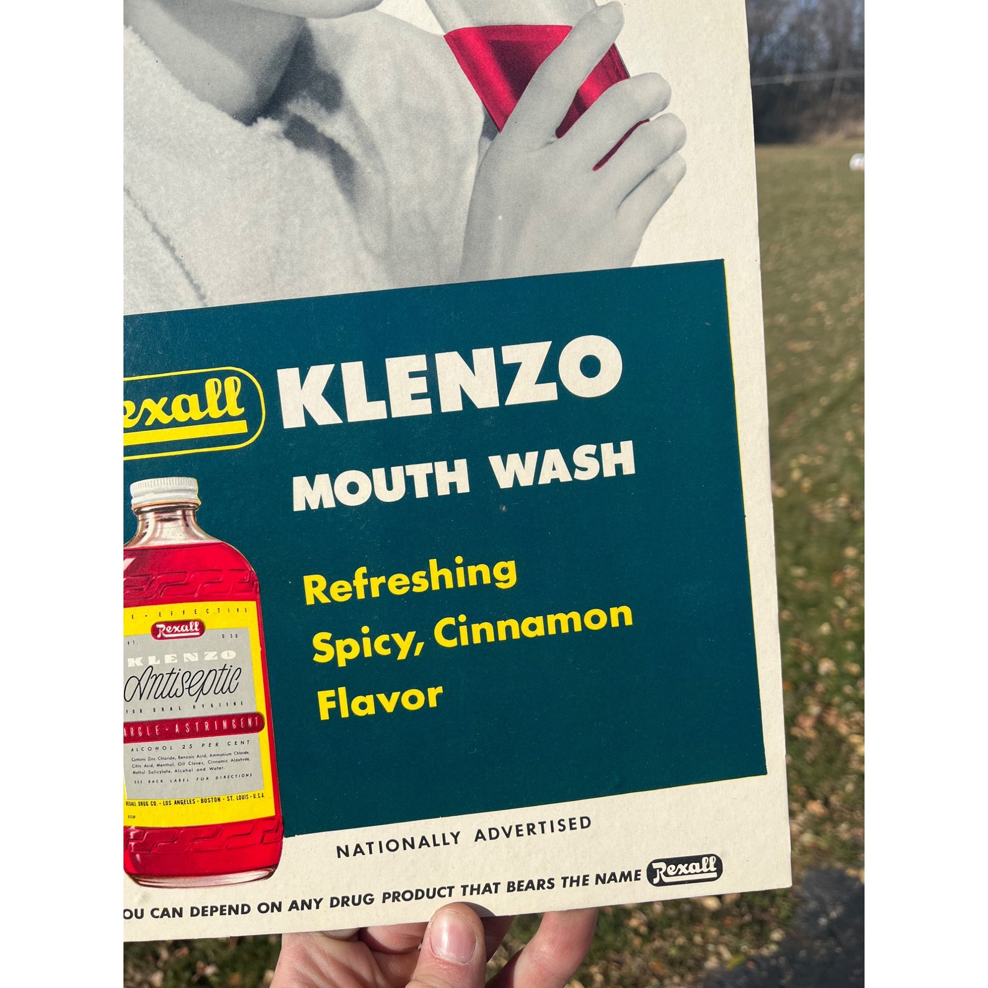 Vintage Rexall Mouth Wash Cardboard Advertising Easel Sign Drug Store Display