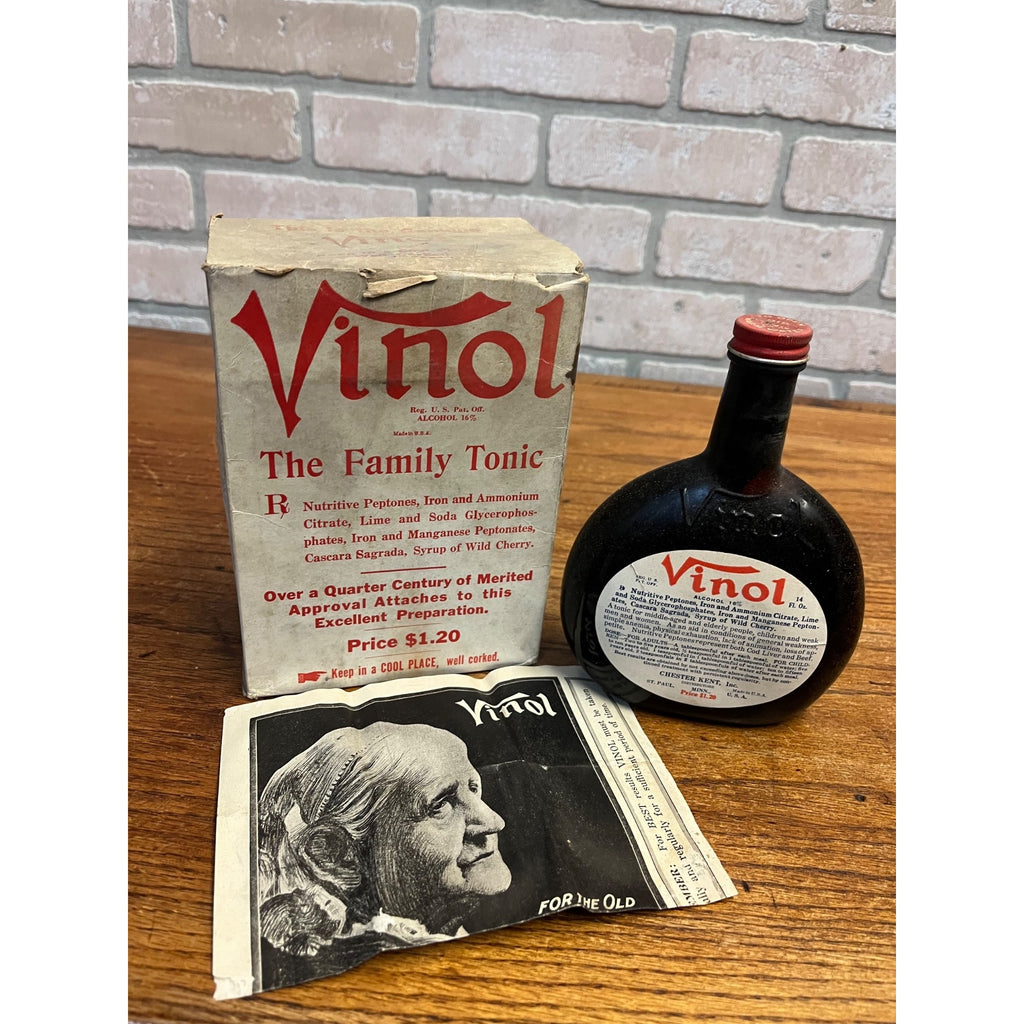 Vintage Vinol Family Tonic Bottle Box Insert Full Unopened Chester Kent Medicine