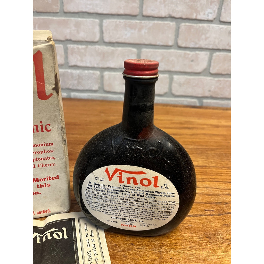Vintage Vinol Family Tonic Bottle Box Insert Full Unopened Chester Kent Medicine