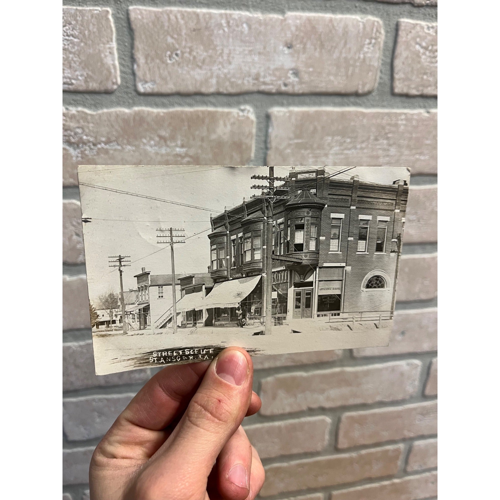 St Ansgar Iowa IA RPPC Postcard Street Scene Citizens Bank Building 1910 Vintage