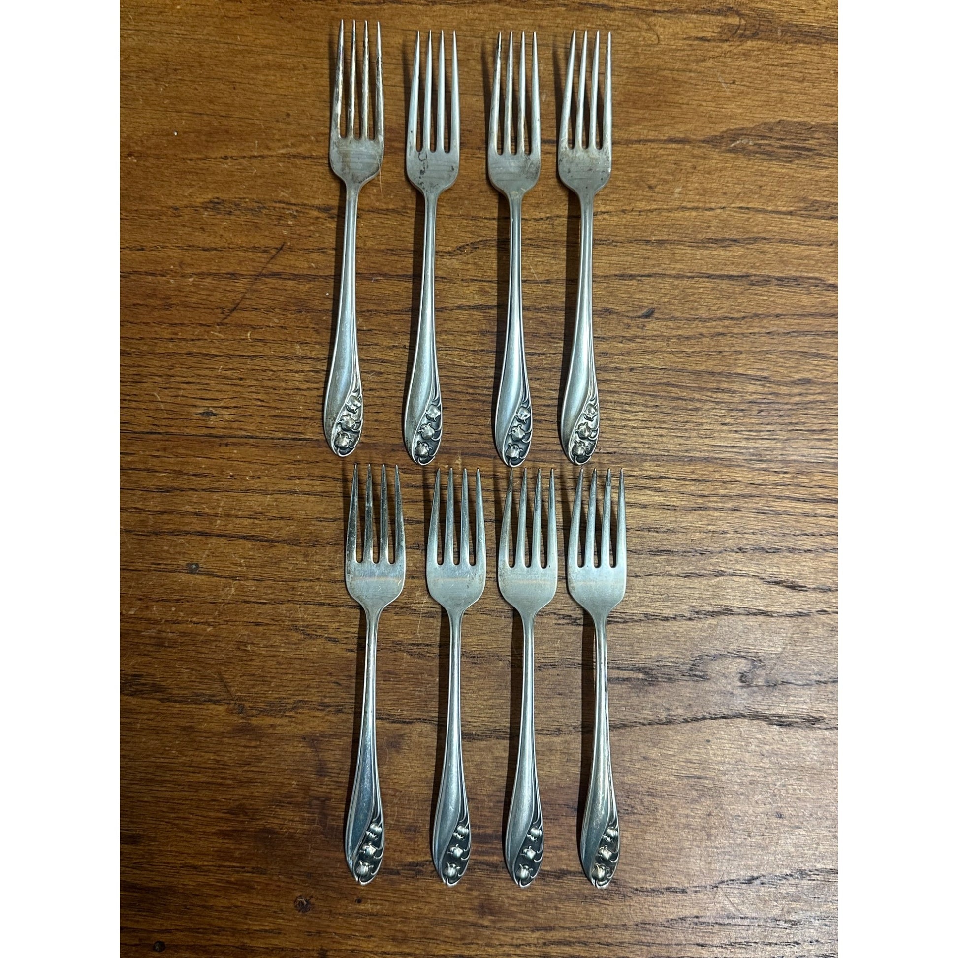 Gorham Lily of the Valley Sterling Silver Dinner Forks Lot (8) - 339 Grams G