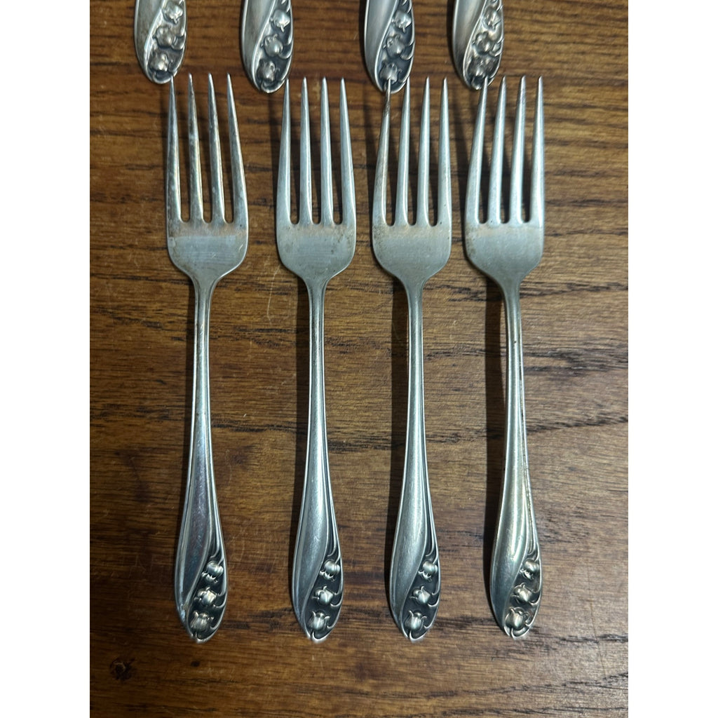 Gorham Lily of the Valley Sterling Silver Dinner Forks Lot (8) - 339 Grams G