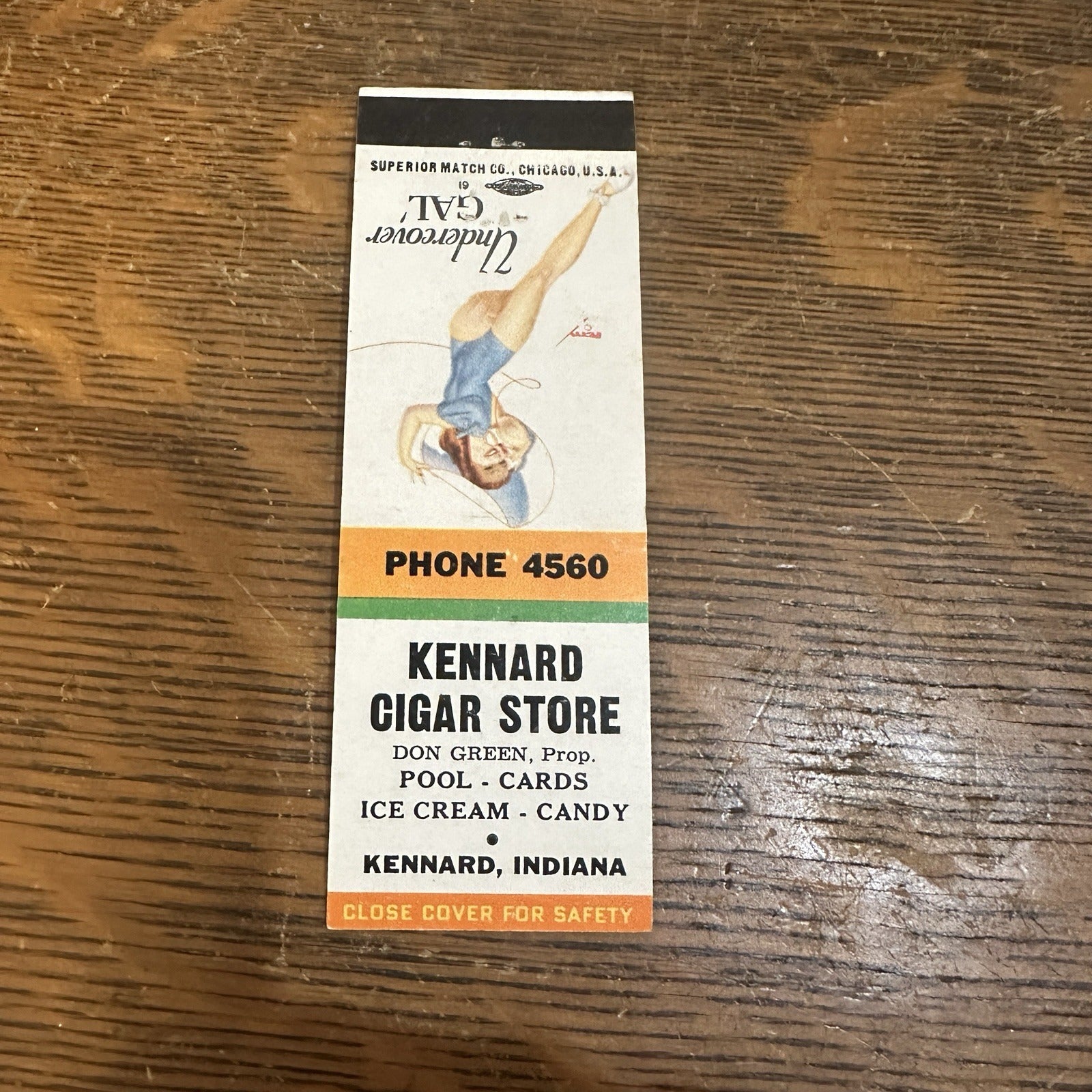 1940s 1950s Pinup Girl Girlie Matchbook Cover  Kennard Cigar Store Indiana