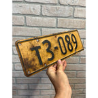 RARE Vintage UK Taxi Plate 13-089 Embossed Steel British Automobilia 1946-1951