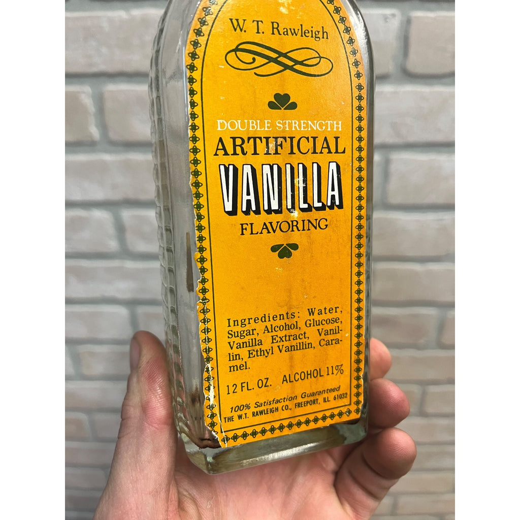 Vintage W. T. Rawleigh Artificial Vanilla Flavoring Glass Bottle Advertising EMPTY