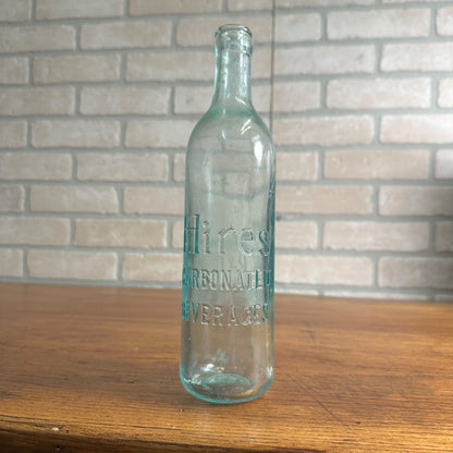 Early 1900s Hires Root Beer Embossed Aqua Soda Bottle Carbonated Beverages 10" Vintage