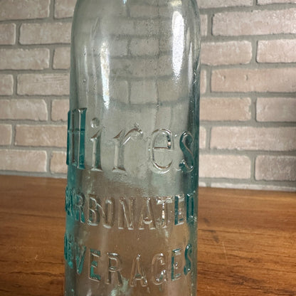 Early 1900s Hires Root Beer Embossed Aqua Soda Bottle Carbonated Beverages 10" Vintage