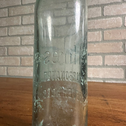 Early 1900s Hires Root Beer Embossed Aqua Soda Bottle Carbonated Beverages 10" Vintage